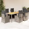 Image de vidaXL Ensemble à manger de jardin et coussins 7 pcs gris rotin