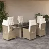 Image de vidaXL Ensemble à manger de jardin et coussins 7 pcs beige poly rotin
