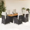 Image de vidaXL Ensemble à manger de jardin coussins 7pcs Noir Résine tressée