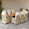 Image de vidaXL Ensemble à manger de jardin et coussins 9 pcs beige Poly rotin