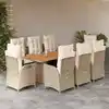 Image de vidaXL Ensemble à manger de jardin et coussins 9 pcs beige Poly rotin