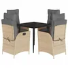 Image de vidaXL Ensemble à Manger de Jardin avec Coussins 5pcs, Table et Chaise de Terrasse, Meubles de Patio, Mobilier d'Extérieur, Beige Résine Tressée