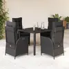 Image de vidaXL Ensemble à manger de jardin coussins 5pcs Noir Résine tressée