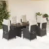Image de vidaXL Ensemble à manger de jardin coussins 7pcs Noir Résine tressée