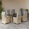 Image de vidaXL Ensemble à manger de jardin coussins 7 pcs mélange beige rotin