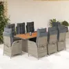 Image de vidaXL Ensemble à manger de jardin 9 pcs coussins gris résine tressée
