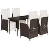 Image de vidaXL Ensemble à Manger de Jardin avec Coussins 5 pcs, Table et Chaises avec Dossier Réglable, Meubles d'Extérieur, Moderne, Marron Résine Tressée