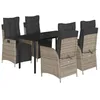 Image de vidaXL Ensemble à Manger de Jardin avec Coussins 5 pcs, Table et Chaises avec Dossier et Repose-Pied Réglables, Meubles d'Extérieur, Gris Résine Tressée