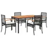 Image de vidaXL Ensemble à Manger de Jardin avec Coussins 5pcs, Table et Chaise de Terrasse, Meubles de Patio, Mobilier d'Extérieur, Noir Résine Tressée