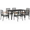Image de vidaXL Ensemble à Manger de Jardin avec Coussins 7pcs, Table et Chaise de Terrasse, Meubles de Patio, Mobilier d'Extérieur, Noir Résine Tressée
