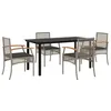 Image de vidaXL Ensemble à Manger de Jardin avec Coussins 5 pcs, Table et Chaise de Terrasse, Meubles de Patio, Mobilier d'Extérieur, Gris Résine Tressée