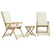 Image de vidaXL Ensemble de Bistro Pliante 3 pcs et Coussins Blanc crème Bambou, Ensemble de Bistro de Jardin, Ensemble de Balcon, Ensemble de Meubles d'extérieur