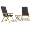 Image de vidaXL Ensemble de Bistro Pliante 3 pcs et Coussins Gris foncé Bambou, Ensemble de Bistro de Jardin, Ensemble de Balcon, Ensemble de Meubles d'extérieur