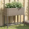 Image de vidaXL Jardinières avec étagère 2 pcs gris 70x28x70 cm résine tressée