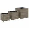 Image de vidaXL Jardinières d'extérieur 3 pcs Gris résine tressée, jardinière d'extérieur, bac à Fleurs, bac à tomates, jardinière de terrasse