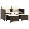 Image de vidaXL Canapé de Jardin 2 Places avec Table et Tabourets, Fauteuils avec Coussins, Mobilier d'Extérieur Patio, Moderne, Marron Rotin