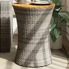 Image de vidaXL Table d'appoint de jardin forme tambour gris rotin bois massif