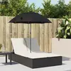 Image de vidaXL Chaise longue double et coussins et parasol noir résine tressée