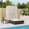 Image de vidaXL Chaise longue double avec toit et rideaux noir résine tressée