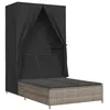 Image de vidaXL Chaise Longue Double avec Toit et Rideaux Gris résine tressée, transat, lit de Jour d'extérieur, lit de Jour de Jardin, lit de Bronzage