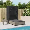 Image de vidaXL Chaise longue double avec toit et rideaux gris résine tressée
