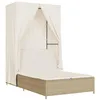 Image de Chaise longue double avec toit et rideaux beige résine tressée
