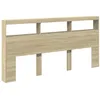 Image de vidaXL Armoire Tête de Lit avec LED, Tête de Lit avec Compartiment, Meuble de Rangement Chambre à Coucher, Accessoire de Lit, Chêne Sonoma 200x17x102 cm