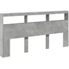 Image de vidaXL Armoire Tête de Lit avec LED, Tête de Lit avec Compartiment, Meuble de Rangement Chambre à Coucher, Accessoire de Lit, Gris Béton 200x17x102 cm