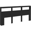 Image de vidaXL Armoire Tête de Lit avec LED, Tête de Lit avec Compartiment, Meuble de Rangement Chambre à Coucher, Accessoire de Lit, Noir 220x17x102 cm