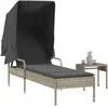 Image de vidaXL Chaise longue avec auvent et table gris clair résine tressée