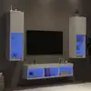 Image de vidaXL Unités murales TV avec LED 5 pcs blanc bois d'ingénierie