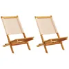 Image de vidaXL Chaises de Jardin Lot de 2 Beige Bois d'acacia Massif et Tissu, siège de Jardin, siège d'extérieure, Chaise d'extérieur, Assise de Jardin