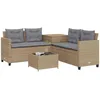 Image de vidaXL Canapé de Jardin en Résine Tressée Beige, Table et Coussins