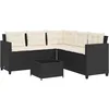 Image de vidaXL Canapé de jardin en forme de L avec table en polyrotin noir, verre trempé, coussins, mobilier d'extérieur pour terrasse, terrasse