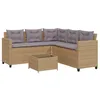 Image de vidaXL Canapé de Jardin avec Table et Coussins en Forme de L Beige, canapé d'extérieur, canapé d'extérieur en Forme de L, canapé de Jardin en résine tressée