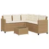 Image de vidaXL Ensemble de canapé d'extérieur en forme de L en polyrotin beige avec coussins blanc crème, plateau en verre trempé, entretien facile pour patio/terrasse