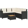Image de vidaXL Canapé de Jardin en Forme de L avec Table et Coussins, d'Extérieur en Résine Tressée Noir