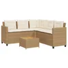 Image de vidaXL Canapé de Jardin avec Table et Coussins en Forme de L Beige, canapé d'extérieur, canapé d'extérieur en Forme de L, canapé de Jardin en résine tressée