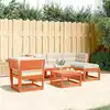 Image de vidaXL Salon de jardin 5 pcs avec coussins cire marron bois pin massif