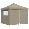 Image de vidaXL Tente de réception Pliable escamotable 4 parois latérales Taupe, Tente, Tente à auvent, auvent de Gazebo, Tente Gazebo, Tente de Jardin
