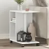 Image de vidaXL Table d'appoint avec roues blanc 50x30x55 cm bois d'ingénierie