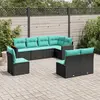 Image de vidaXL Salon de jardin 8 pcs avec coussins noir résine tressée