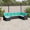 Image de vidaXL Salon de jardin 8 pcs avec coussins noir résine tressée