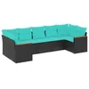 Image de vidaXL Salon de Jardin 7 pcs avec Coussins Noir résine tressée
