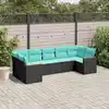 Image de vidaXL Salon de jardin 7 pcs avec coussins noir résine tressée