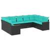Image de vidaXL Salon de Jardin 9 pcs avec Coussins Noir résine tressée