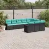 Image de vidaXL Salon de jardin 10 pcs avec coussins noir résine tressée
