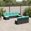 Image de vidaXL Salon de jardin 10 pcs avec coussins noir résine tressée