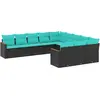 Image de vidaXL Salon de jardin 11 pcs avec coussins noir résine tressée