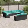 Image de vidaXL Salon de jardin avec coussins 13 pcs noir résine tressée